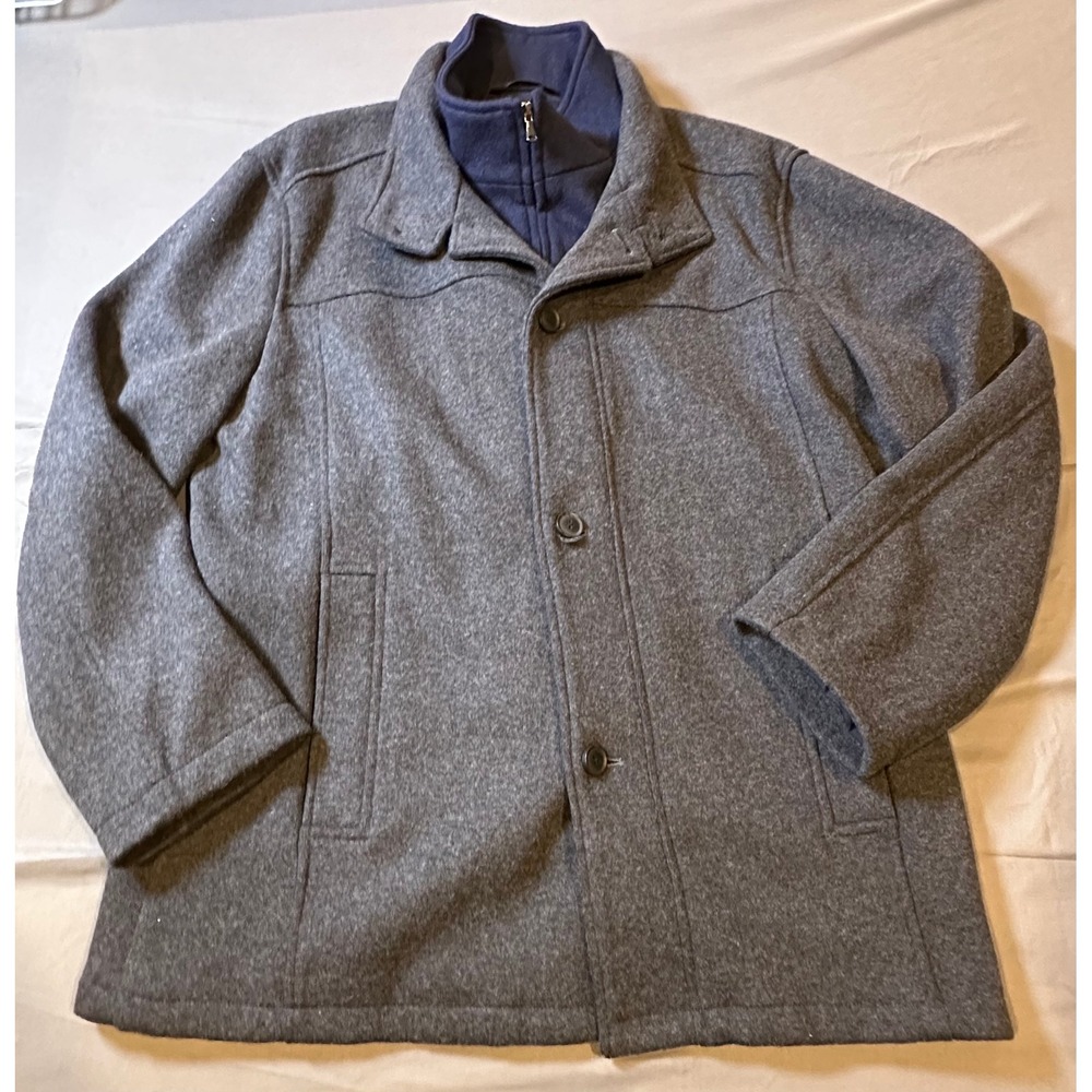 Jos. A. Bank Mens Wool Blend Car Coat XL Gray Navy Blue Mock Neck Layered Jacket - Picture 1 of 10